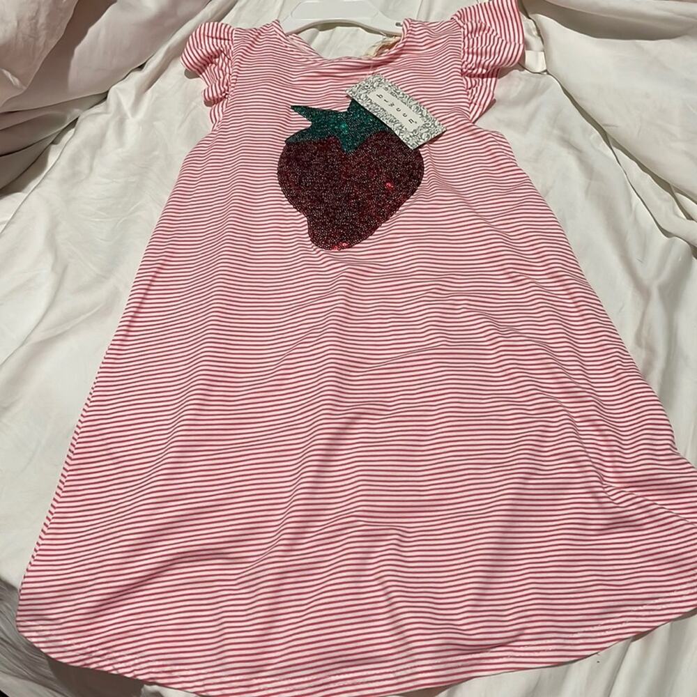 Btween 8 ruffled short sleeve red white a line dress strawberry sequin nwt